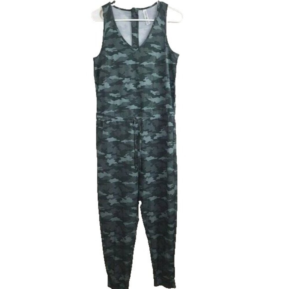 Kyodan Outdoor Womens Jumpsuit Size Small Green Camo Sleeveless Tie Waist Casual
